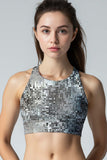 Silverlight Starla Grey Glitter Printed Crop Top Sports Bra - Women