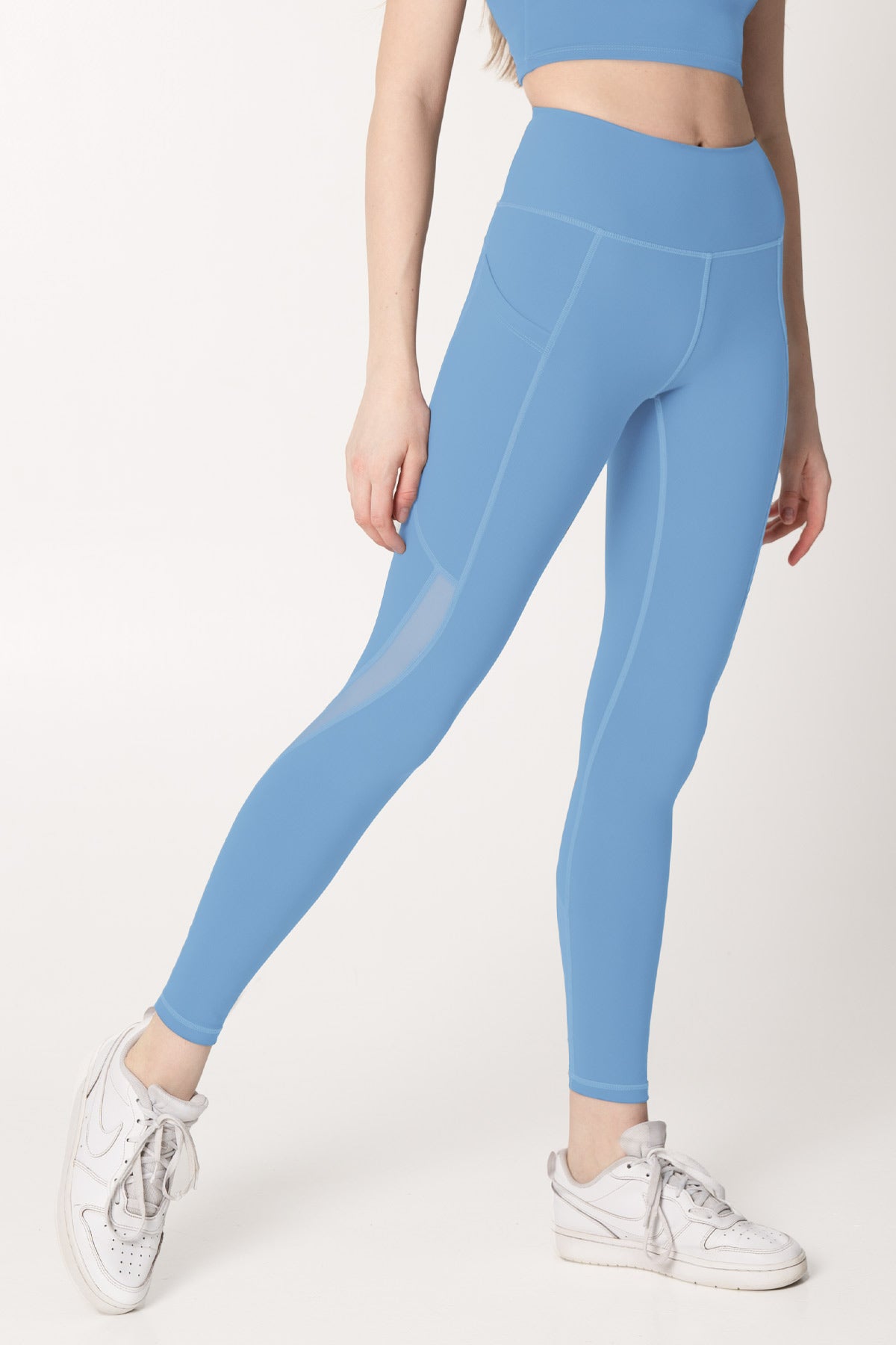 Sky Blue Cassi Workout Leggings Yoga Pants with Mesh & Pockets - Women - Pineapple Clothing