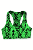 Snake Skin Neon Green Stella Seamless Racerback Sport Yoga Bra - Women - Pineapple Clothing