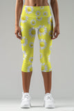 Striking Daisy Ellie Bright Yellow Floral Yoga Capri Leggings - Women