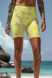 Striking Daisy Karen Bright Yellow Printed Yoga Biker Shorts - Women