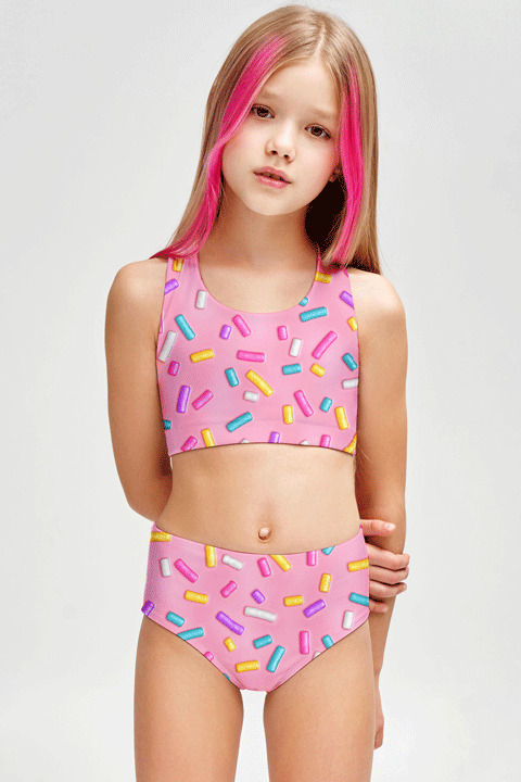 Sugar Baby Claire Pink Candy Print Cute Two-Piece Swimwear Set - Girls