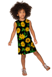 Sunnyflower Adele Black Yellow Floral Print Trendy Shift Dress - Girls - Pineapple Clothing