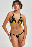 Sunnyflower Lara Black Yellow Print Triangle String Bikini Top - Women