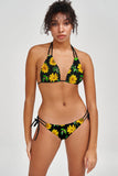 Sunnyflower Sara Black Yellow Strappy Triangle Bikini Top - Women