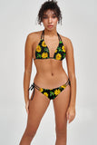 Sunnyflower Sofia Black Yellow Loop Tie Cheeky Bikini Bottom - Women