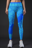 Surfing Nirvana Lucy Blue Geometric Boho Leggings Yoga Pants - Women