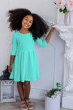 Sweet Mint Skater Fit & Flare 3/4 Sleeve Easter Party Dress - Girls