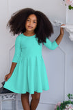 Sweet Mint Skater Fit & Flare 3/4 Sleeve Easter Party Dress - Girls