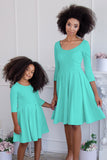 Sweet Mint Skater Fit & Flare 3/4 Sleeve Easter Party Dress - Girls