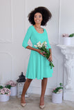 Sweet Mint Skater 3/4 Sleeve Easter Birthday Tea Party Dress - Women