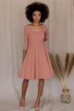 Terracotta Rose Skater 3/4 Sleeve Holiday Easter Party Dress - Women