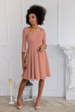 Terracotta Rose Skater 3/4 Sleeve Holiday Easter Party Dress - Women