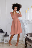 Terracotta Rose Skater 3/4 Sleeve Holiday Easter Party Dress - Women