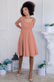 Terracotta Rose Skater 3/4 Sleeve Holiday Easter Party Dress - Women