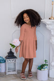 Terracotta Rose Skater Flowy 3/4 Sleeve Easter Party Dress - Girls