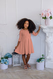 Terracotta Rose Skater Flowy 3/4 Sleeve Easter Party Dress - Girls