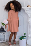 Terracotta Rose Skater Flowy 3/4 Sleeve Easter Party Dress - Girls