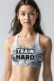 Train Hard Stella White Black Seamless Racerback Sports Bra - Women