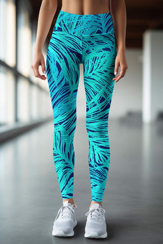 Women's Flare Yoga Pants - Tropical Blue Abstract Repeat Pattern
