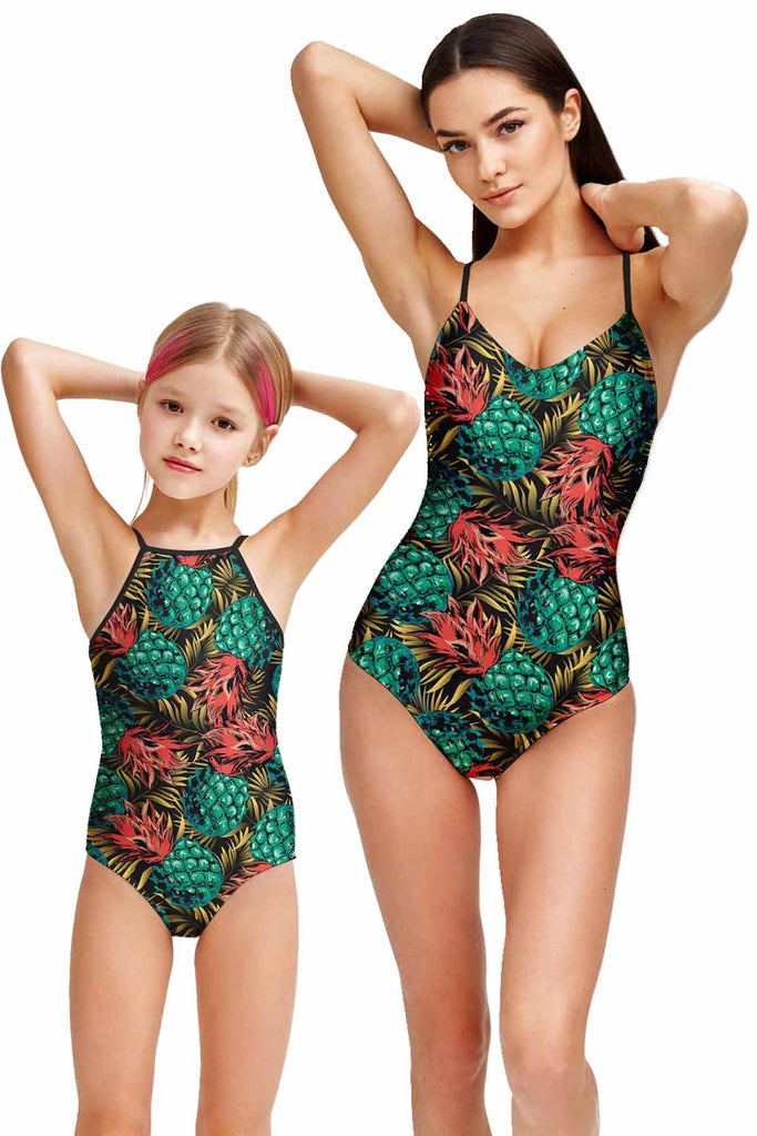 Tropicana Pineapple Full Coverage One-Piece Swimsuits - Mommy