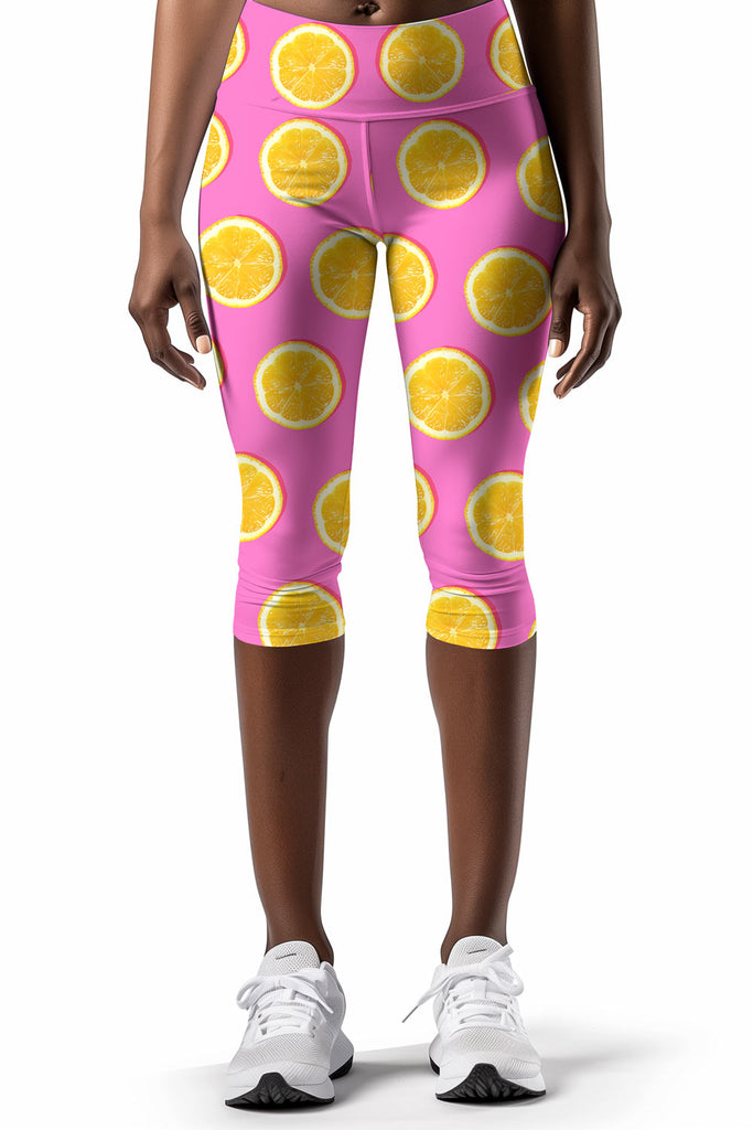 Tutti Frutti Ellie Pink Lemon Performance Yoga Capri Leggings Women