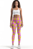 Tutti Frutti Lucy Pink Lemon Print Workout Leggings Yoga Pants - Women