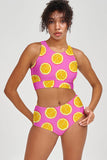 Tutti Frutti Carly Pink Lemon Print High Neck Crop Bikini Top - Women - Pineapple Clothing