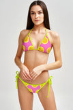 Tutti Frutti Lara Pink Lemon Print Triangle String Bikini Top - Women - Pineapple Clothing