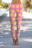 Tutti Frutti Lucy Pink Lemon Print Workout Leggings Yoga Pants - Women - Pineapple Clothing