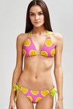 Tutti Frutti Sara Pink Lemon Print Strappy Triangle Bikini Top - Women - Pineapple Clothing
