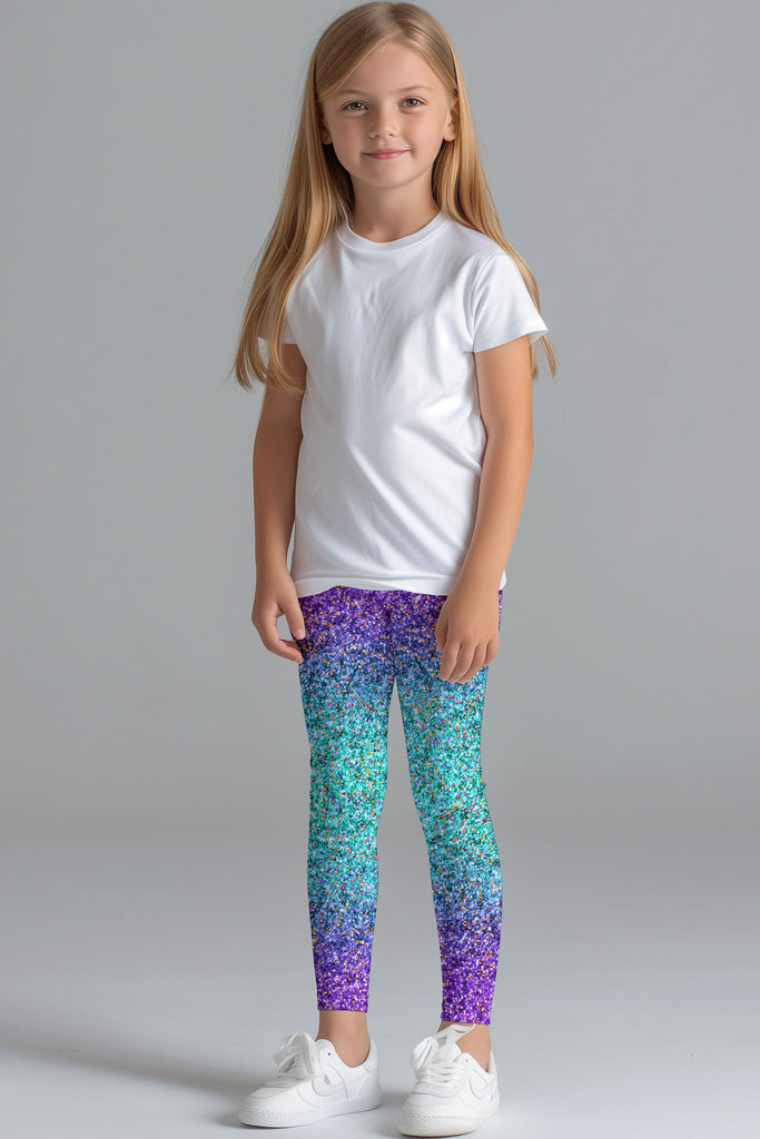 Ultraviolet Lucy Stunning Purple Glitter Print Leggings - Girls - Pineapple  Clothing