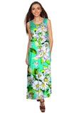 Flower Party Bella Green Sleeveless Empire Waist Maxi Dress - Women - Pineapple Clothing