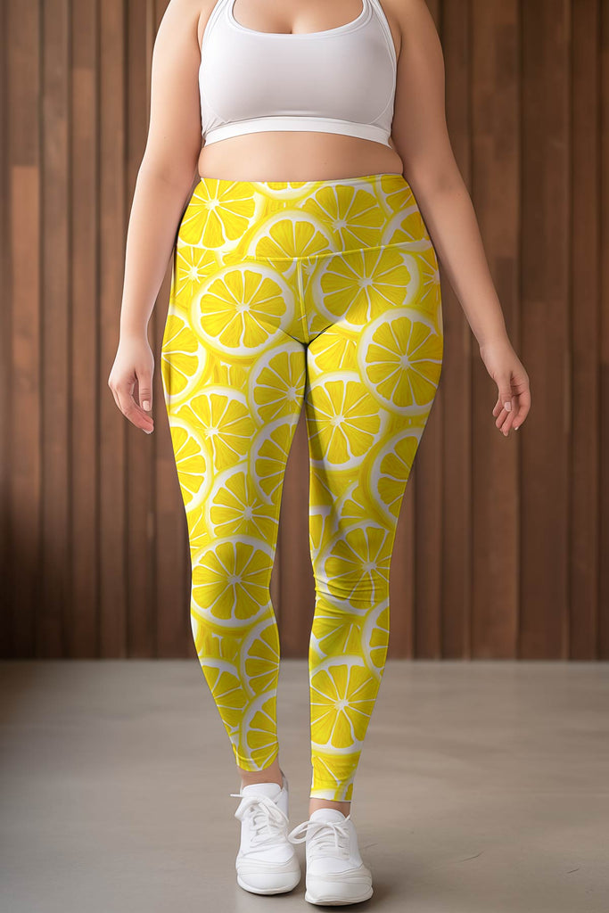 A Piece of Sun Lucy Yellow Lemon Print Leggings Yoga Pants