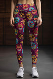 faBOOlous Lucy Purple Calavera Print Leggings Yoga Pants - Women