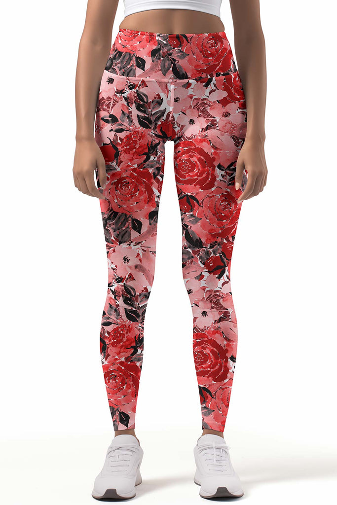 Red Floral Yoga Pants