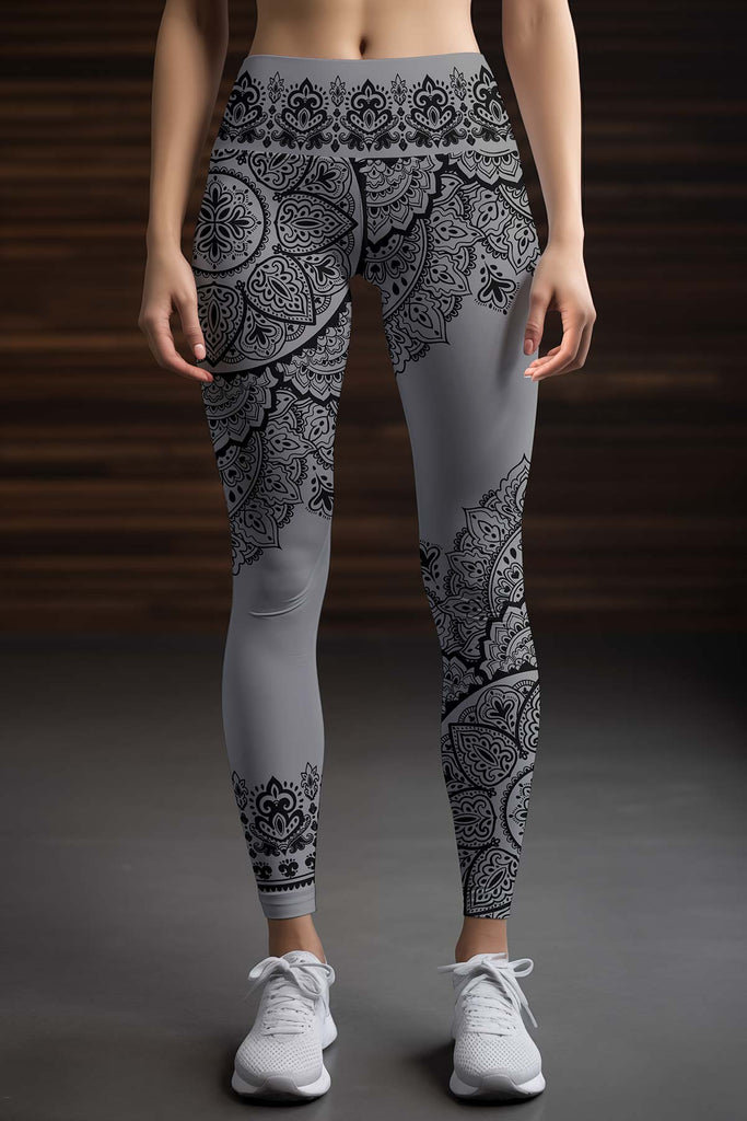 Nightfall Nirvana Lucy Grey Geometric Boho Leggings Yoga Pants