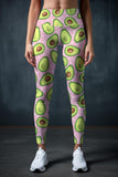 Avocardio Lucy Pink Green Avocado Print Leggings Yoga Pants - Women