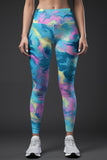 Smoothie Bowl Lucy Blue Tie Dye Printed Leggings Yoga Pants - Women