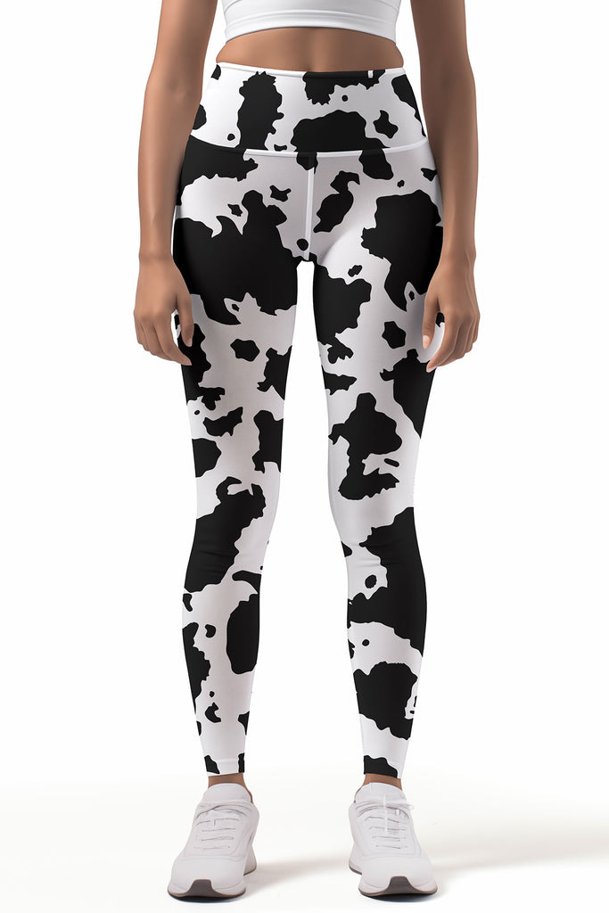 Te Amo MOO-cho Lucy White Black Cow Print Leggings Yoga Pants