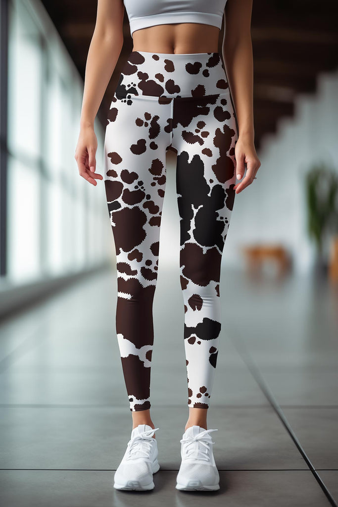 Cowgirl Lucy White Brown Cow Print Workout Leggings Yoga Pants - Women -  Pineapple Clothing
