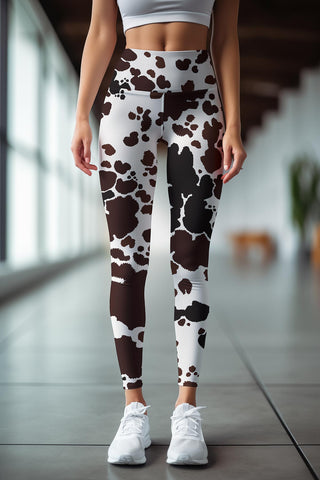 Cowgirl Ellie White Brown Cow Animal Print Yoga Capri Leggings - Women -  Pineapple Clothing
