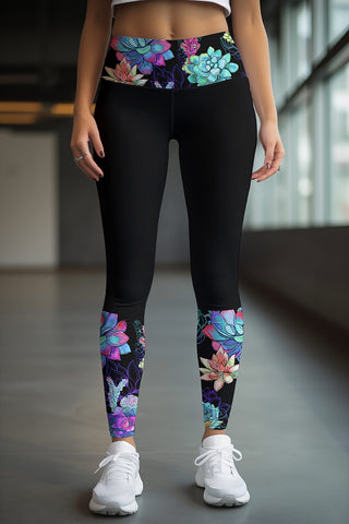 Fashion Black Flower Rose Print Yoga Pants Teen Leggings