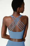 BUY 1 GET 4 FREE! Sky Blue Kelly Crisscross Back Long Line Padded Sports Bra - Women