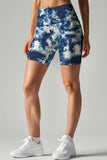 Waterfall Karen Blue Tie Dye Performance Yoga Biker Shorts - Women