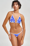 Whimsy Lara White Blue Floral Print Triangle String Bikini Top - Women