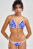 Whimsy Lara White Blue Floral Print Triangle String Bikini Top - Women