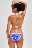 Whimsy Linda White Blue Floral Side Tie Cheeky Bikini Bottom - Women