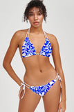 Whimsy Sara White Blue Printed Strappy Triangle Bikini Top - Women