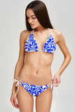 Whimsy Sofia White Blue Floral Loop Tie Cheeky Bikini Bottom - Women